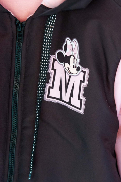 CHAQUETA DE MINNIE MOUSE NEGRA Y ROSADA IMPERMEABLE PARA NIÑA