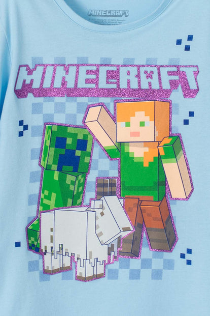 CAMISETA DE MINECRAFT AZUL CLARA MANGA LARGA PARA NIÑA