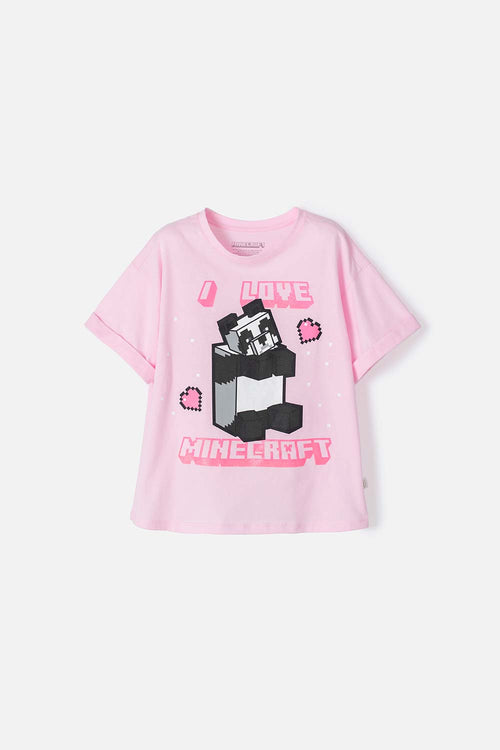 CAMISETA DE MINECRAFT ROSADA MANGA CORTA PARA NIÑA
