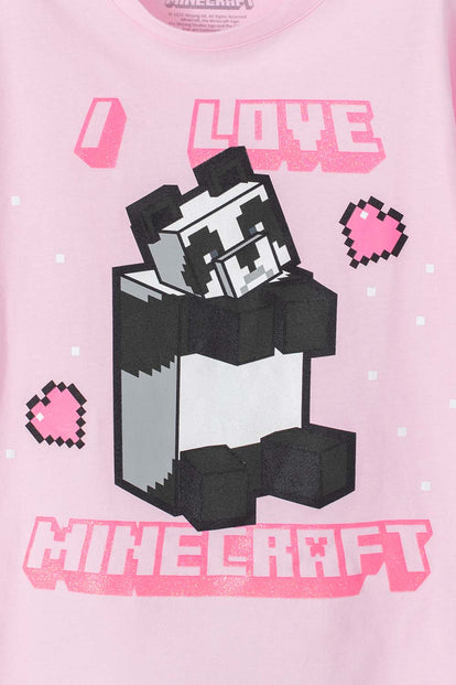CAMISETA DE MINECRAFT ROSADA MANGA CORTA PARA NIÑA