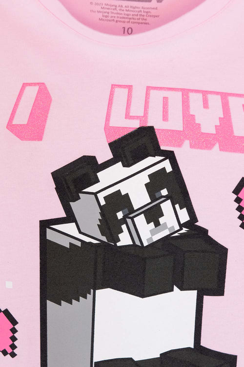 CAMISETA DE MINECRAFT ROSADA MANGA CORTA PARA NIÑA