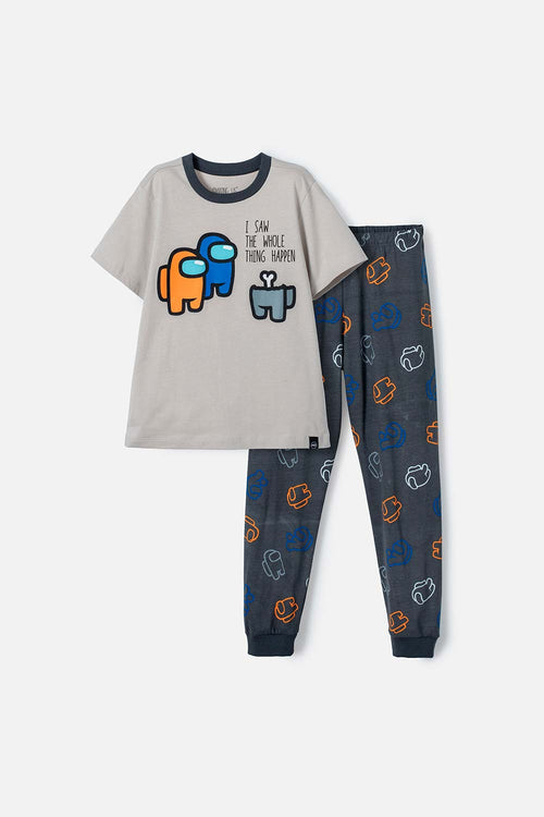 Card slide image -  PIJAMA DE AMONG US MANGA CORTA PANTALÓN LARGO GRIS PARA NIÑO