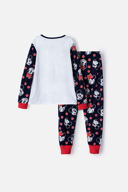 PIJAMA DE MICKEY MOUSE DE PANTALÓN LARGO AZUL, ROJA Y BLANCA PARA NIÑA