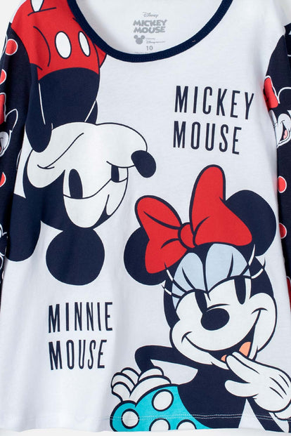 PIJAMA DE MICKEY MOUSE DE PANTALÓN LARGO AZUL, ROJA Y BLANCA PARA NIÑA