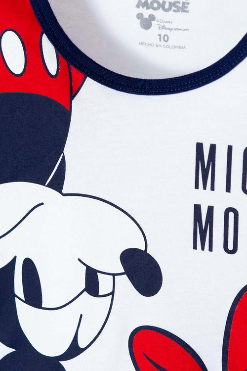 PIJAMA DE MICKEY MOUSE DE PANTALÓN LARGO AZUL, ROJA Y BLANCA PARA NIÑA