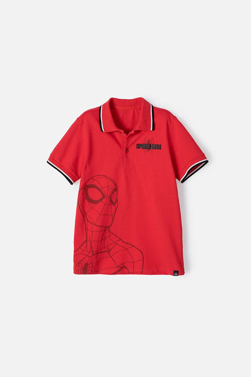 CAMISETA TIPO POLO DE SPIDER-MAN MANGA CORTA ROJA PARA NIÑO