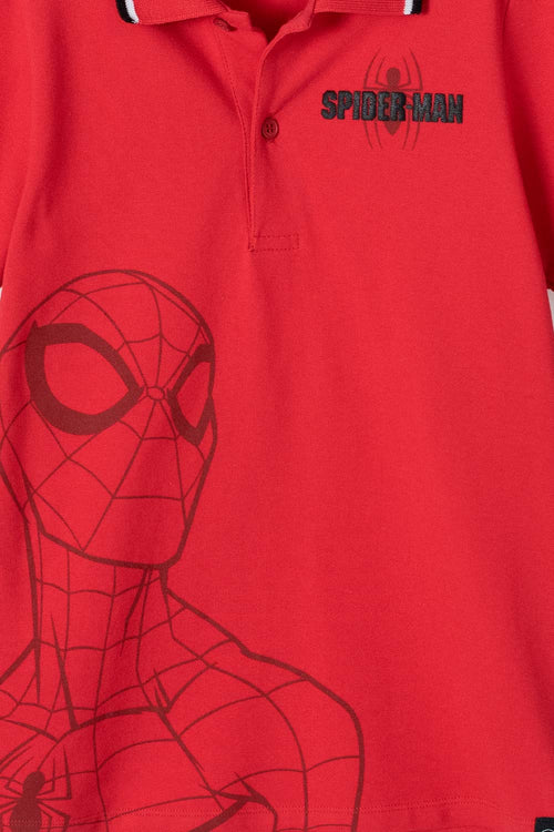 CAMISETA TIPO POLO DE SPIDER-MAN MANGA CORTA ROJA PARA NIÑO