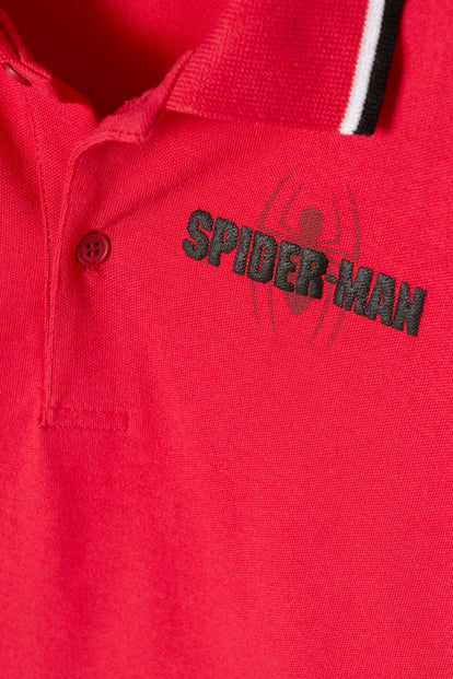 CAMISETA TIPO POLO DE SPIDER-MAN MANGA CORTA ROJA PARA NIÑO