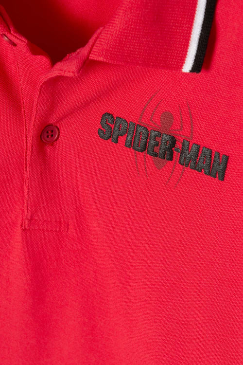 CAMISETA TIPO POLO DE SPIDER-MAN MANGA CORTA ROJA PARA NIÑO