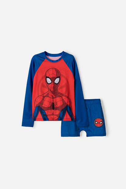 CONJUNTO DE BAÑO DE SPIDER-MAN MANGA LARGA ROJO/AZUL PARA NIÑO