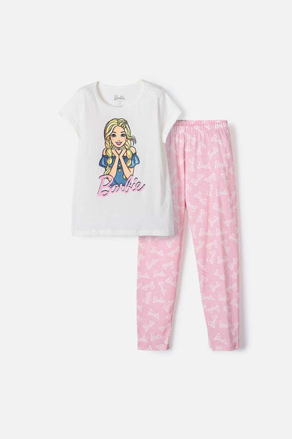 PIJAMA DE BARBIE DE PANTALÓN LARGO MULTICOLOR PARA NIÑA