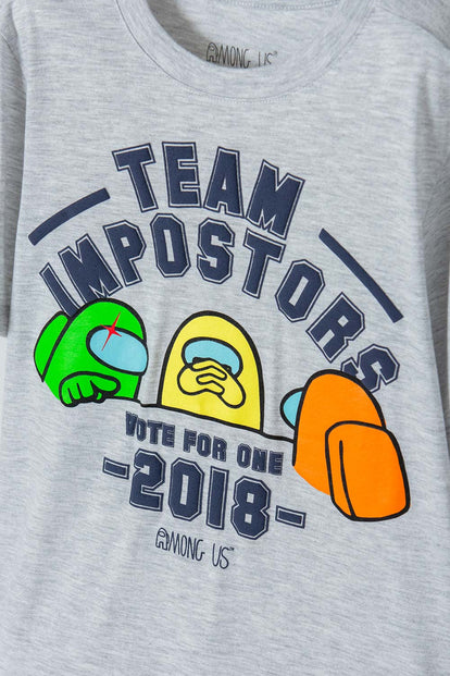 CAMISETA DE AMONG US MANGA CORTA GRIS JASPE PARA NIÑO