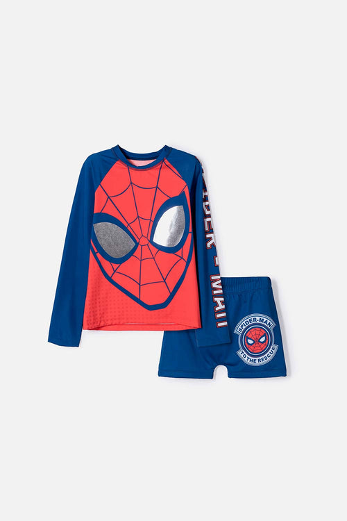 CONJUNTO DE BAÑO DE SPIDER-MAN MANGA LARGA ROJO Y AZUL PARA NIÑO