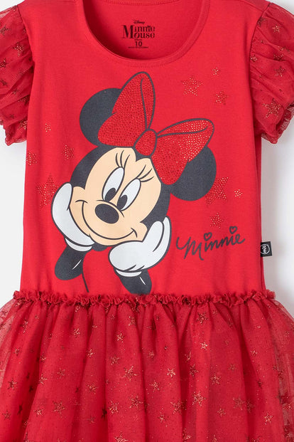 VESTIDO DE MINNIE MOUSE CON TULL ROJO PARA NIÑA