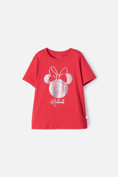 CAMISETA DE MINNIE MOUSE MANGA CORTA ROJA PARA NIÑA