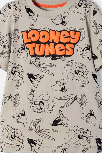 CAMISETA DE LOONEY TUNES MANGA CORTA VERDE OLIVA PARA NIÑO