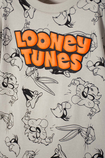 CAMISETA DE LOONEY TUNES MANGA CORTA VERDE OLIVA PARA NIÑO