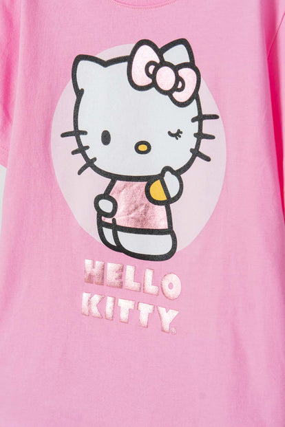 CAMISETA DE HELLO KITTY MANGA CORTA ROSADO PARA NIÑA