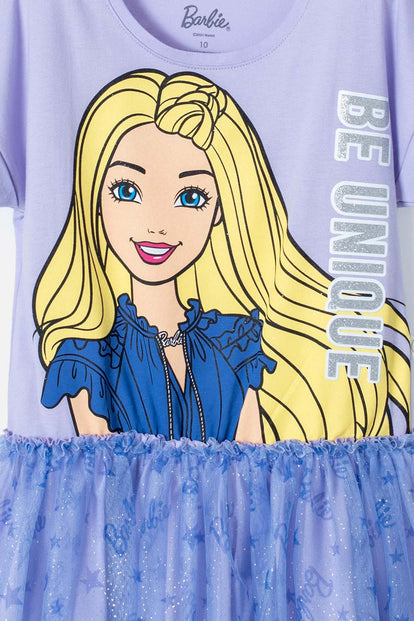 VESTIDO DE BARBIE MANGA CORTA LILA PARA NIÑA