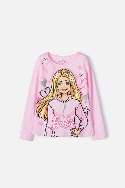 CAMISETA DE LA BARBIE MANGA LARGA ROSADO PARA NIÑA