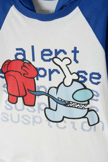 CAMISETA AMONG US MANGA CORTA MARFIL Y AZUL PARA TEENS NIÑO