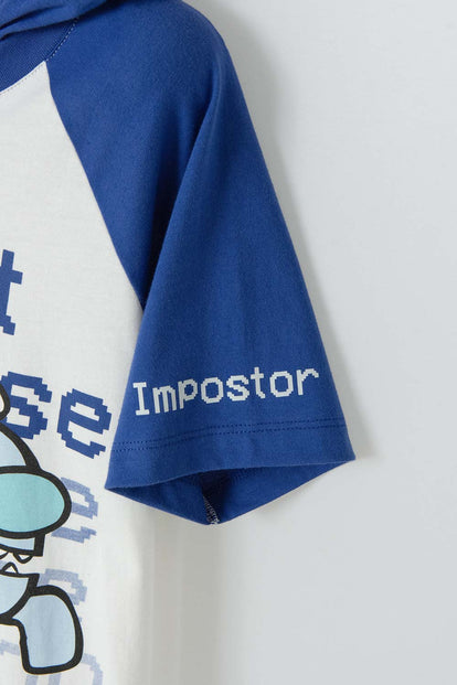 CAMISETA AMONG US MANGA CORTA MARFIL Y AZUL PARA TEENS NIÑO