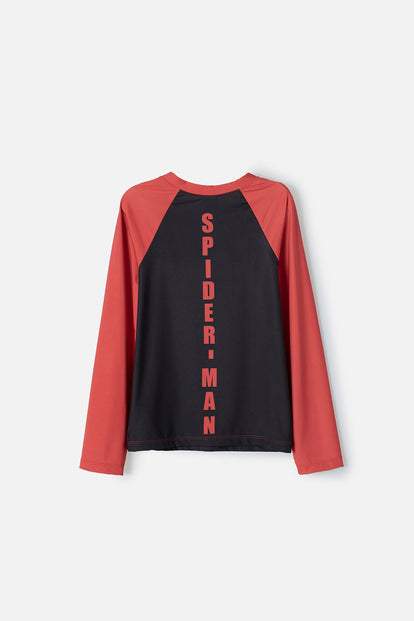CAMISETA DE BAÑO DE SPIDER-MAN MANGA LARGA NEGRO Y ROJO PARA NIÑO