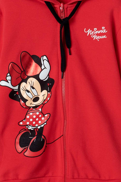BUZO DE  MINNIE MOUSE CON CAPUCHA ROJO PARA NIÑA