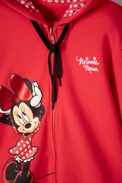  BUZO DE  MINNIE MOUSE CON CAPUCHA ROJO PARA NIÑA