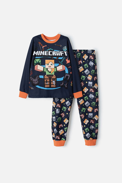 PIJAMA DE MINECRAFT CON PANTALÓN LARGO AZUL Y NARANJA PARA NIÑO