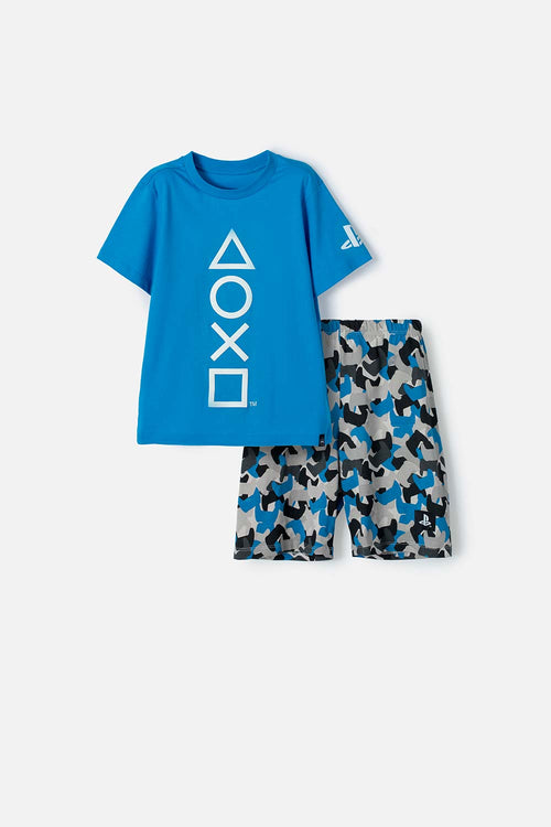 PIJAMA DE PLAYSTATION CON PANTALÓN CORTO AZUL PARA NIÑO