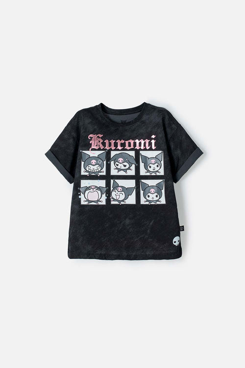 Card slide image -  CAMISETA DE KUROMI MANGA CORTA GRIS GRAFITO PARA NIÑA