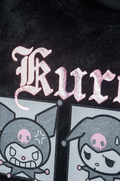 CAMISETA DE KUROMI MANGA CORTA GRIS GRAFITO PARA NIÑA