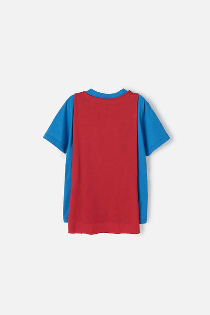 CAMISETA DE SUPERMAN ROJA Y AZUL CON MANUALIDAD 3D PARA NIÑO