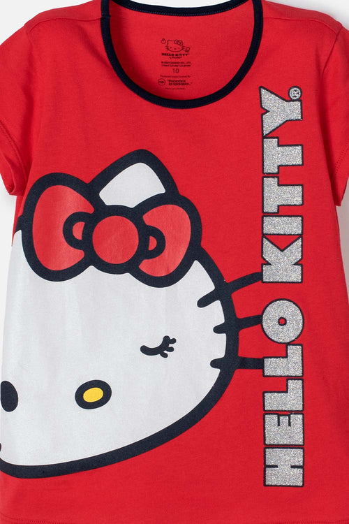 Card slide image -  PIJAMA DE HELLO KITTY ROJA Y AZUL DE PANTALÓN LARGO PARA NIÑA