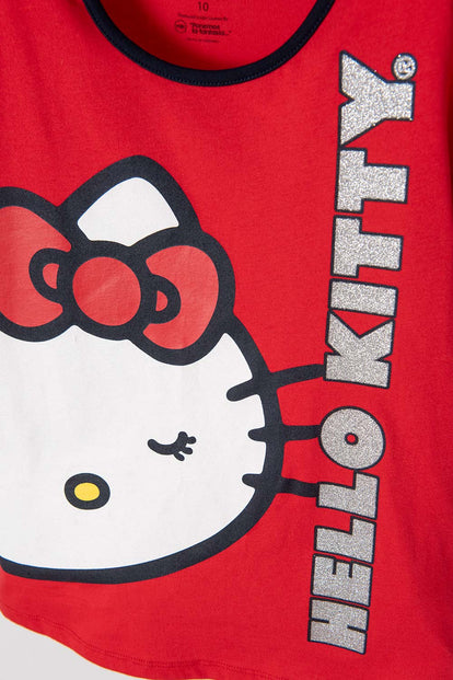 PIJAMA DE HELLO KITTY ROJA Y AZUL DE PANTALÓN LARGO PARA NIÑA