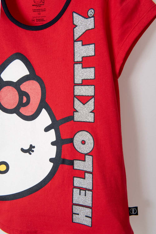 Card slide image -  PIJAMA DE HELLO KITTY ROJA Y AZUL DE PANTALÓN LARGO PARA NIÑA