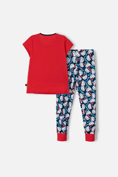 PIJAMA DE HELLO KITTY ROJA Y AZUL DE PANTALÓN LARGO PARA NIÑA