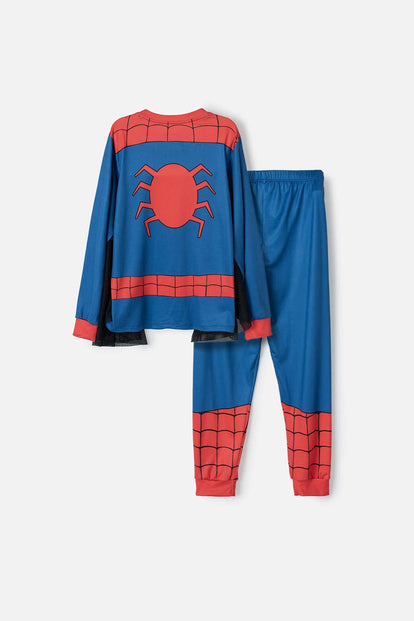 PIJAMA DE SPIDER-MAN CON PANTALÓN LARGO AZUL, ROJO Y NEGRO PARA NIÑO