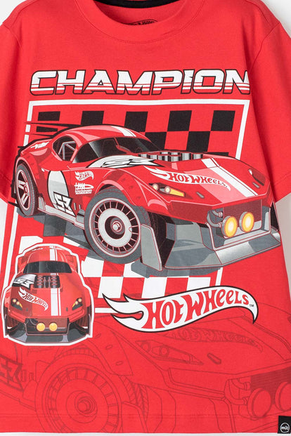 CAMISETA DE HOT WHEELS MANGA CORTA ROJA PARA NIÑO