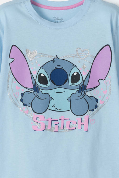 CAMISETA DE STITCH MANGA CORTA AZUL PARA NIÑA
