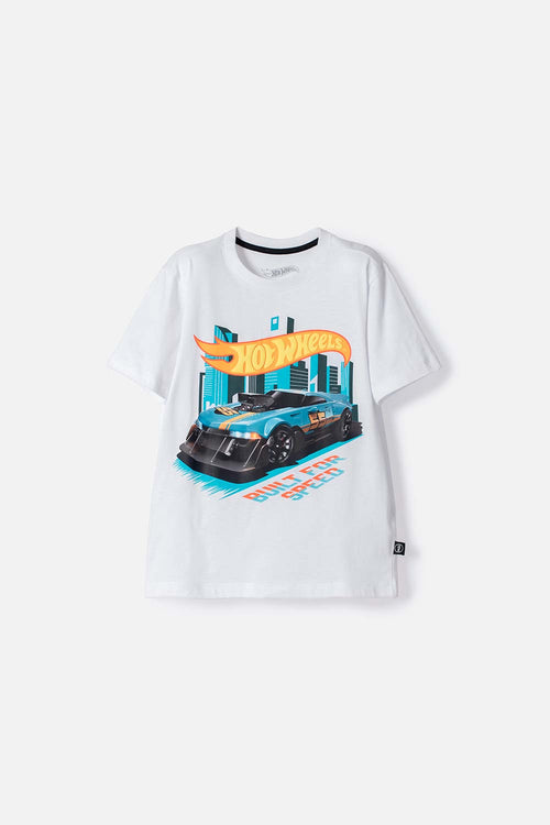 Card slide image -  CAMISETA DE HOT WHEELS MANGA CORTA BLANCO PARA NIÑO