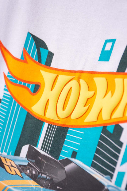 CAMISETA DE HOT WHEELS MANGA CORTA BLANCO PARA NIÑO