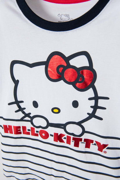  CAMISETA DE HELLO KITTY MANGA CORTA BLANCO, ROJO Y AZUL PARA NIÑA