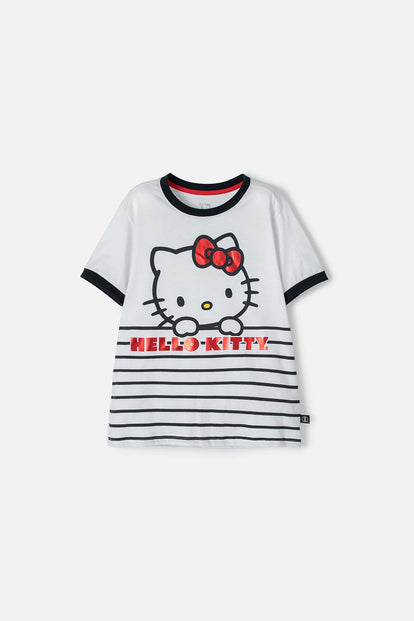  CAMISETA DE HELLO KITTY MANGA CORTA BLANCO, ROJO Y AZUL PARA NIÑA