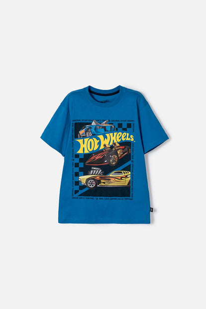  CAMISETA DE HOT WHEELS MANGA CORTA AZUL PARA NIÑO