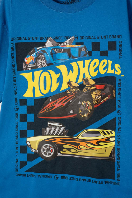 CAMISETA DE HOT WHEELS MANGA CORTA AZUL PARA NIÑO