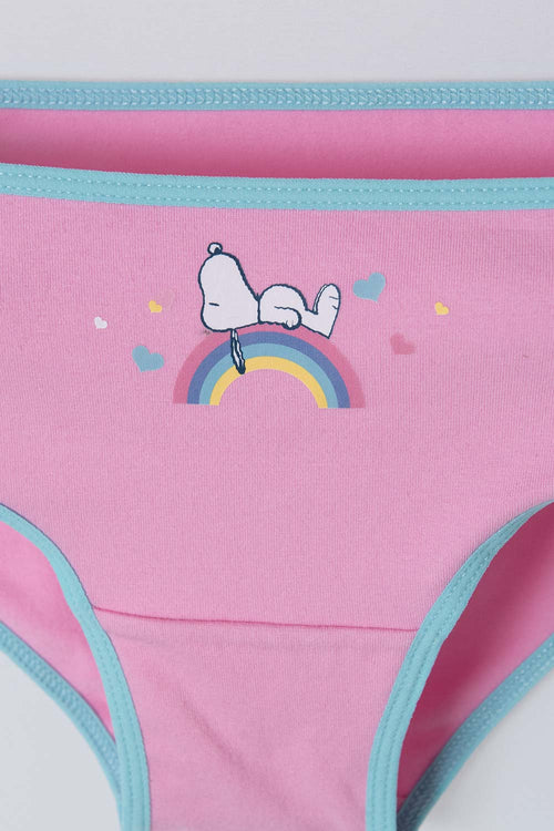 Card slide image -  PACK X2 PANTIES DE SNOOPY ROSADO, HORTENSIA Y TURQUESA ESTAMPADOS PARA NIÑA