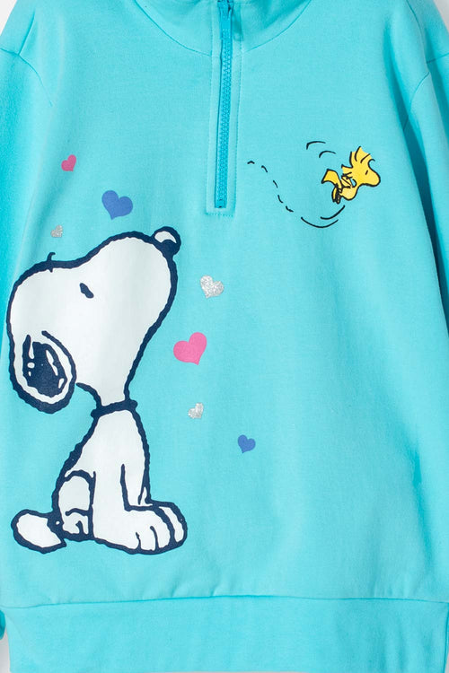Card slide image -  BUZO DE SNOOPY AZUL TURQUESA CON CIERRE EN CUELLO PARA NIÑA