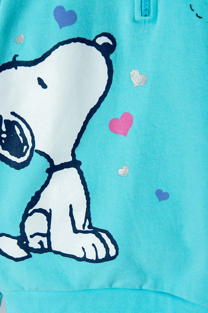 BUZO DE SNOOPY AZUL TURQUESA CON CIERRE EN CUELLO PARA NIÑA